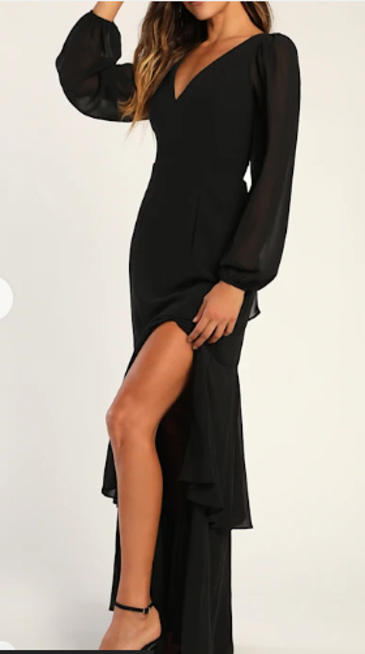 LULU'S XL Tier Elegance Black Long Sleeve Tiered Formal Party Maxi Dress NEW B23